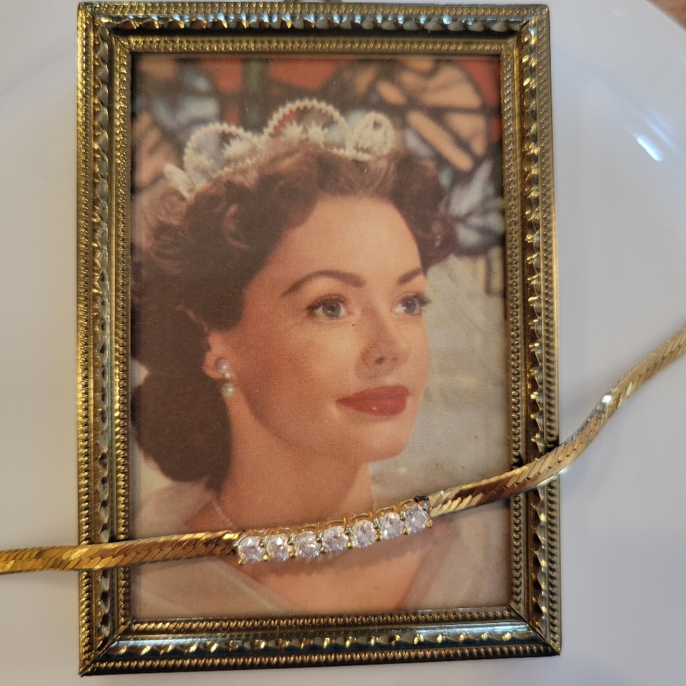 Pretty Gold-Tone Herringbone Bracelet ~ Rhinestone ~ Elegant
